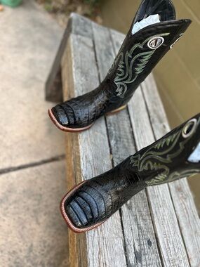 Revolution Black caiman belly Embroidered Square-Toe Cowboy Boots *HOT*